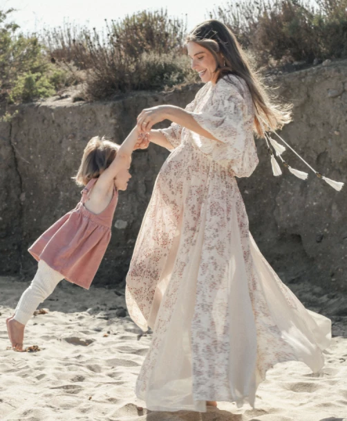 Mother and child on beach