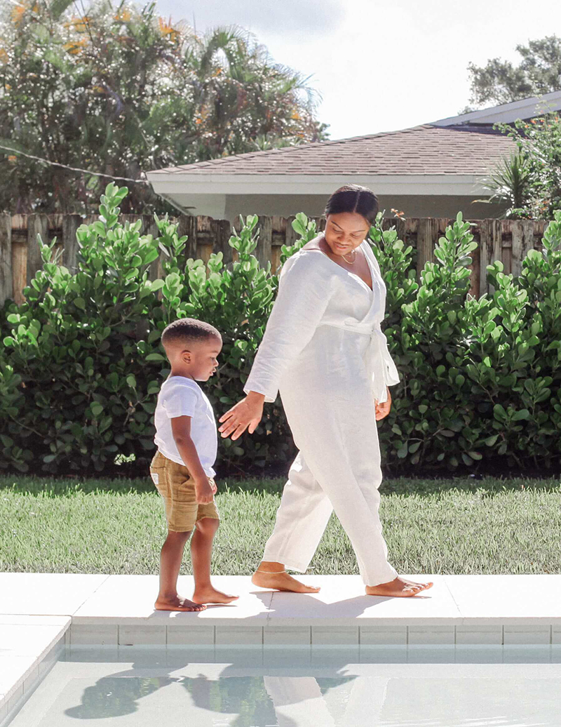 Mother and child walking together